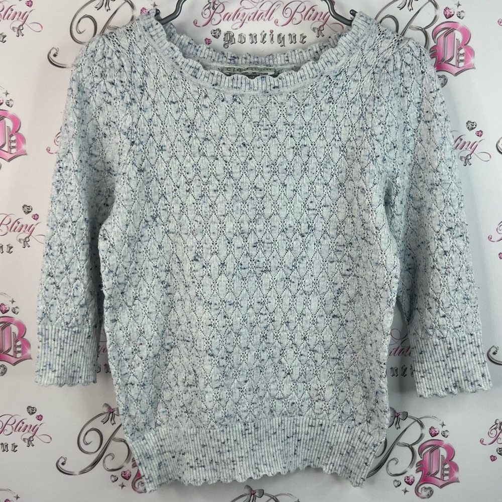 Cleo sweater scallop hem details blue Light Gray Textured Knit Top